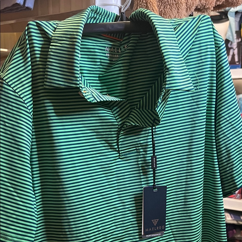 Marlboro Green and Black Striped Polo